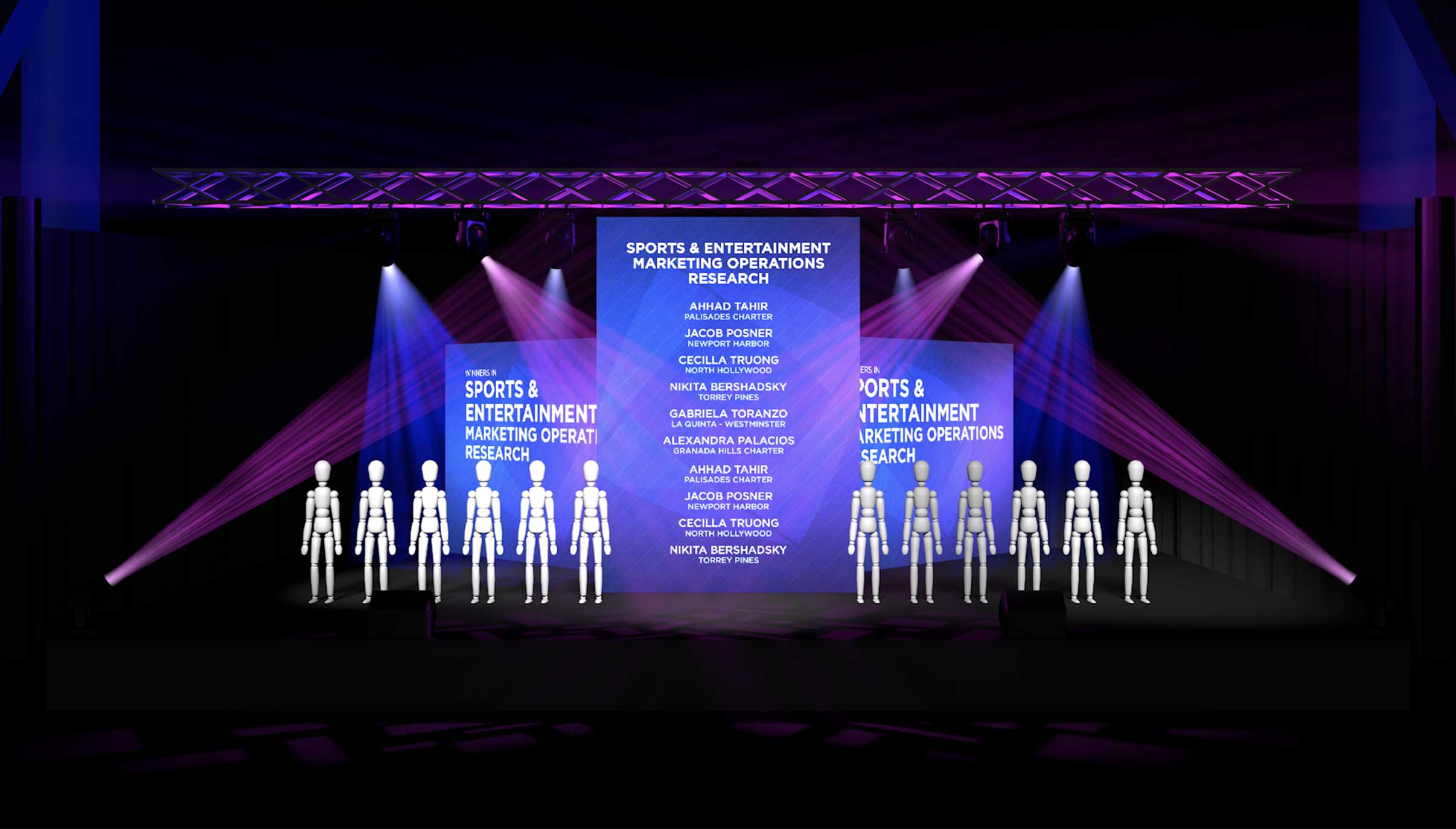 Digital render of the stage with officer awards being announced.